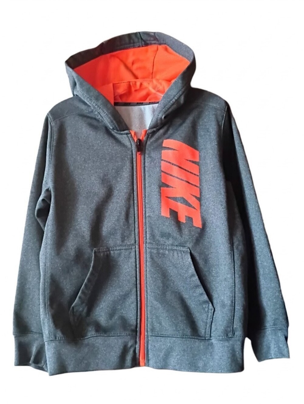 NIKE Boys Hoodie Gray Orange Full Zip Sz 6M  5-6 Yrs